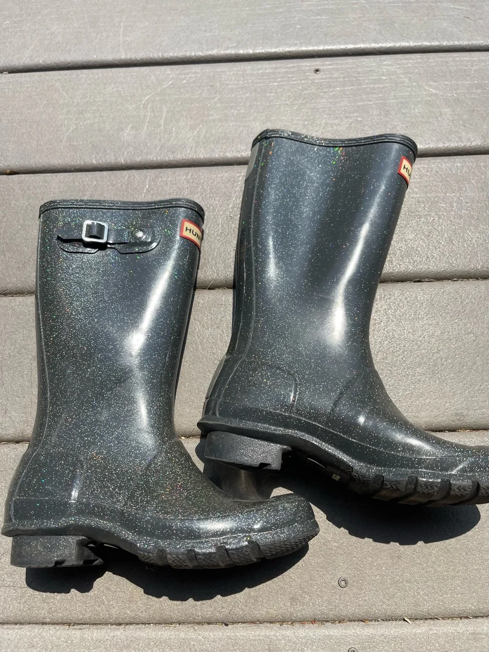 Hunter Black Glitter Rain Boots- Unisex
